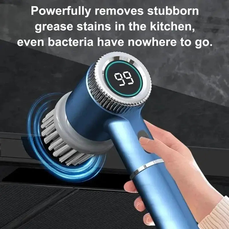 Electric Cleaning Brush Cordless 5WR 5V TYPE-C Charging Multi-functional Handheld Kitchen Pot Scrubber with 5 Brush Heads