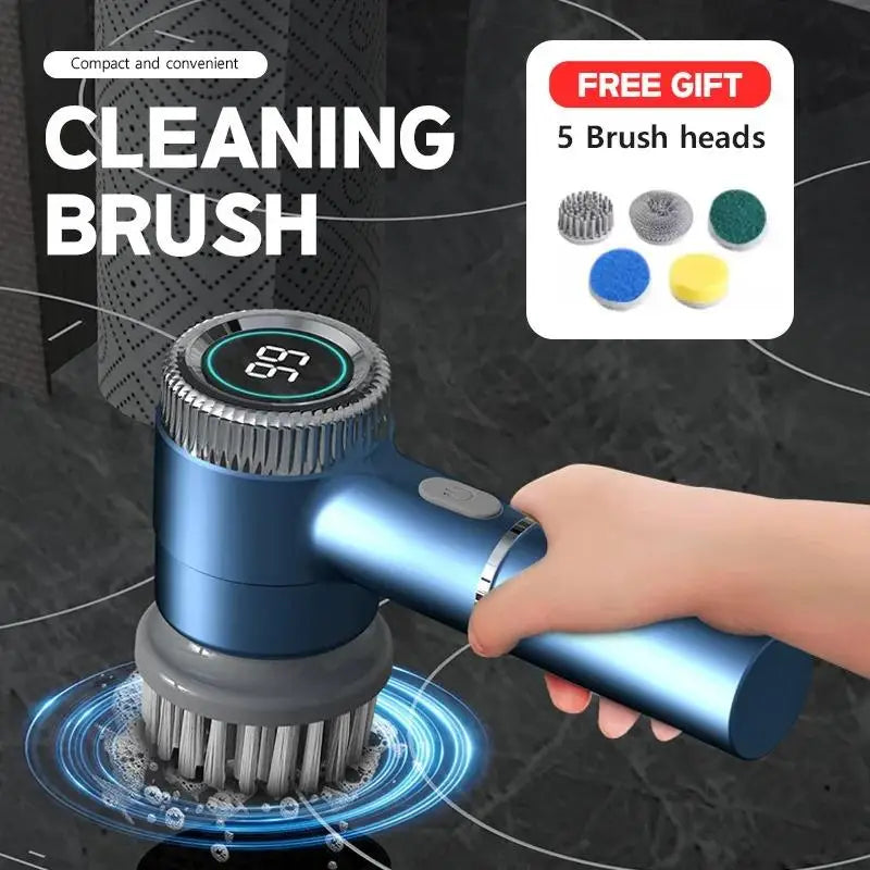 Electric Cleaning Brush Cordless 5WR 5V TYPE-C Charging Multi-functional Handheld Kitchen Pot Scrubber with 5 Brush Heads